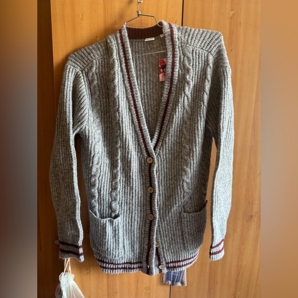 Roxy Burgundy and Gray Knit Sweater